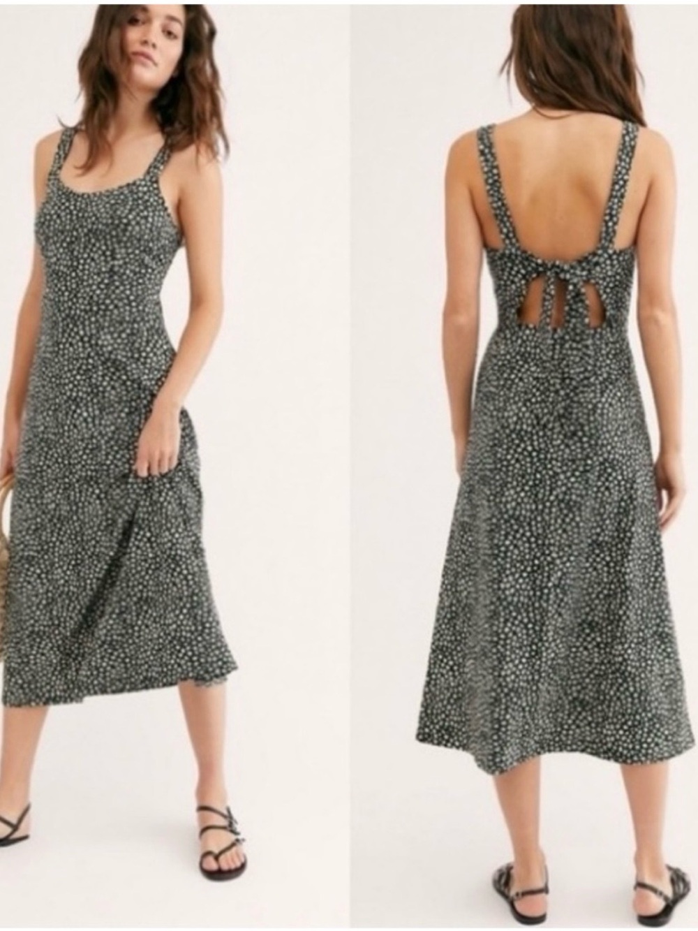 Free People Lorelai Printed Black Floral Midi Dress Size Large - Picture 2 of 10